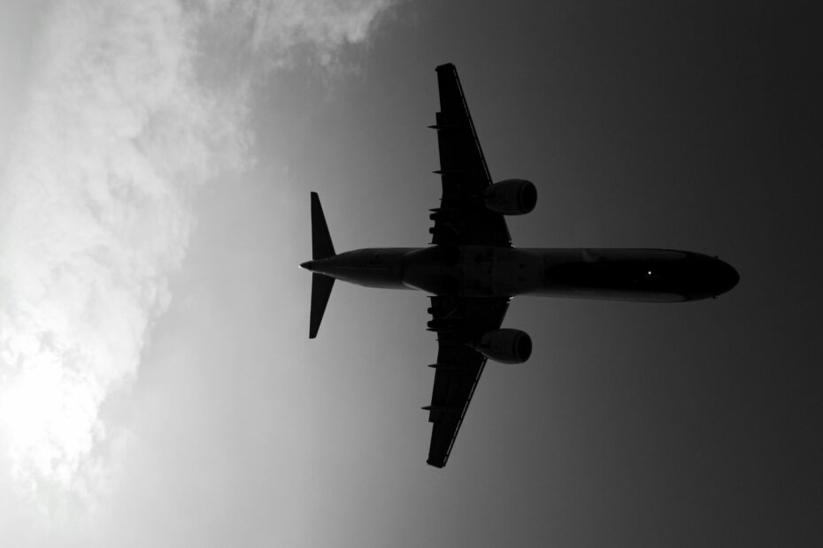 Black and white photo of an airplane